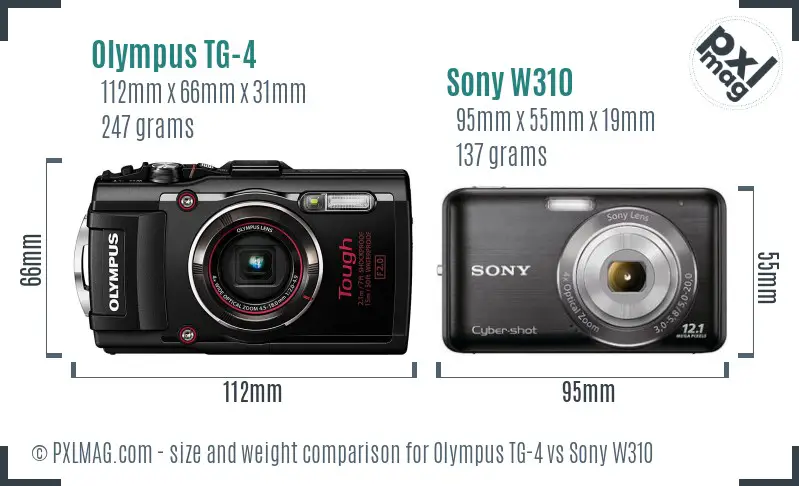 Olympus TG-4 vs Sony W310 size comparison