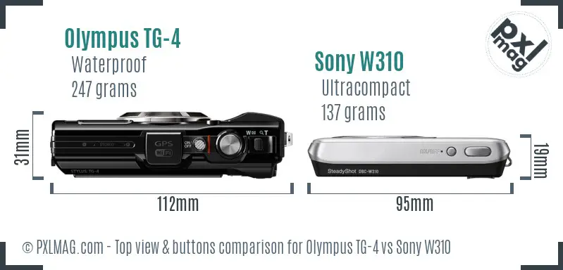 Olympus TG-4 vs Sony W310 top view buttons comparison