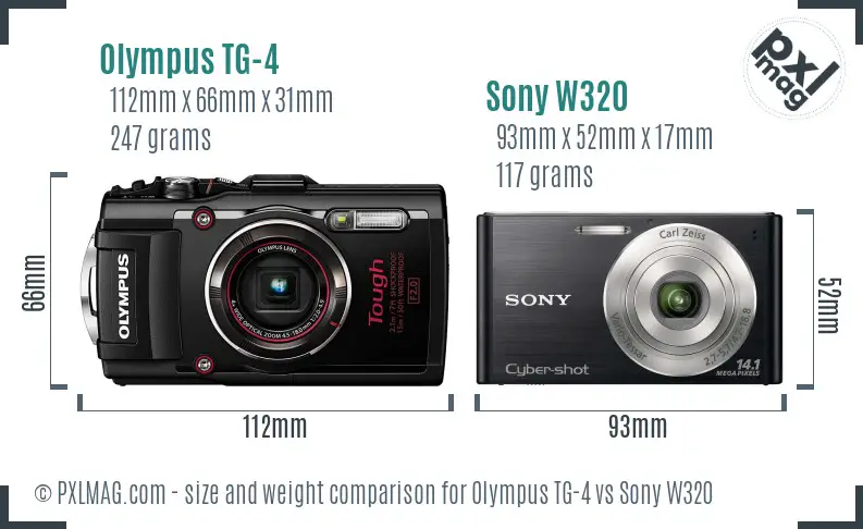 Olympus TG-4 vs Sony W320 size comparison