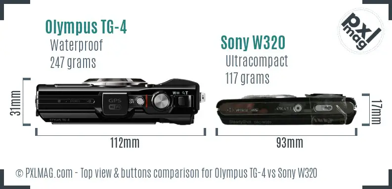 Olympus TG-4 vs Sony W320 top view buttons comparison