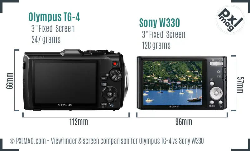 Olympus TG-4 vs Sony W330 Screen and Viewfinder comparison