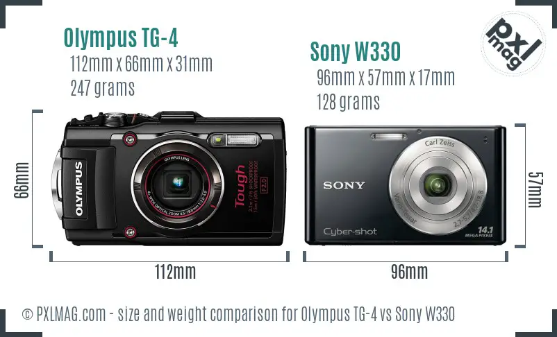 Olympus TG-4 vs Sony W330 size comparison