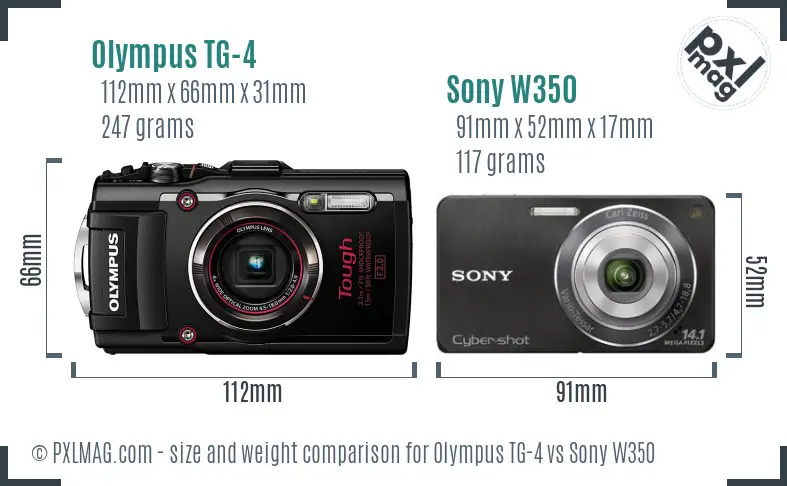 Olympus TG-4 vs Sony W350 size comparison