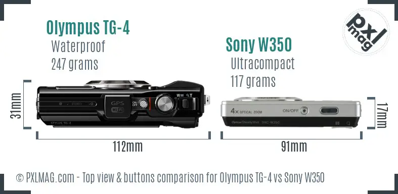 Olympus TG-4 vs Sony W350 top view buttons comparison
