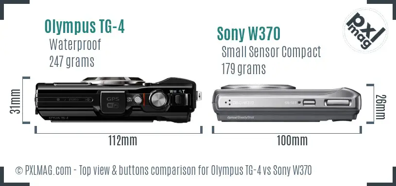 Olympus TG-4 vs Sony W370 top view buttons comparison