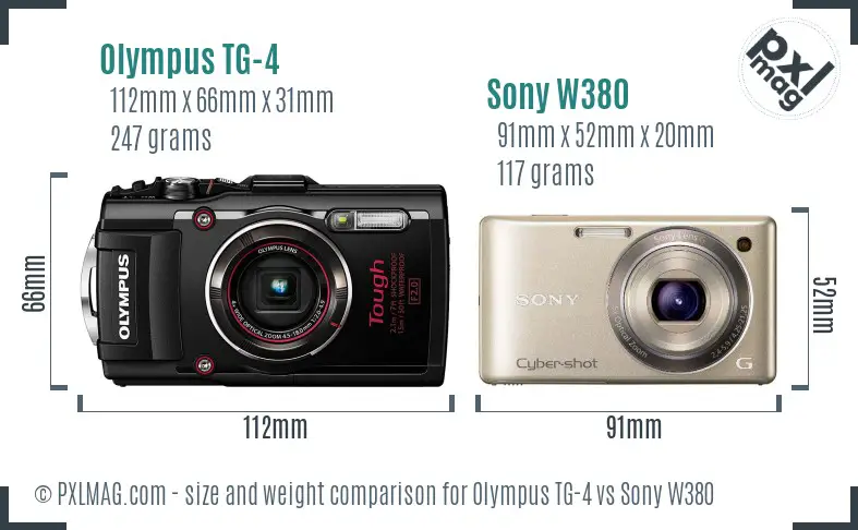 Olympus TG-4 vs Sony W380 size comparison