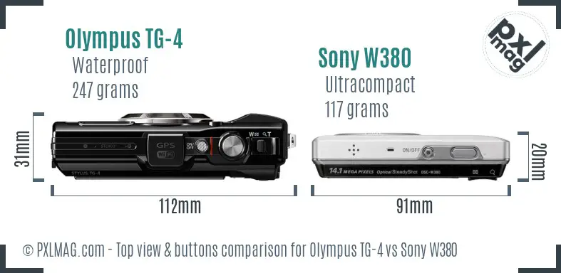 Olympus TG-4 vs Sony W380 top view buttons comparison