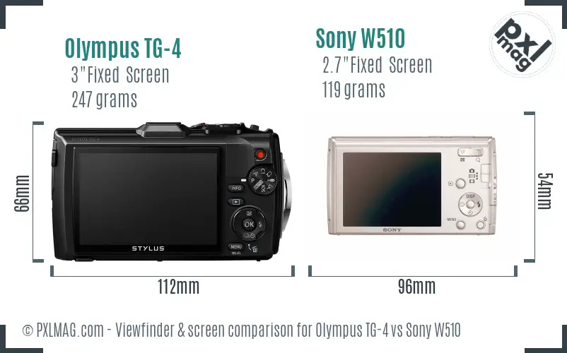 Olympus TG-4 vs Sony W510 Screen and Viewfinder comparison