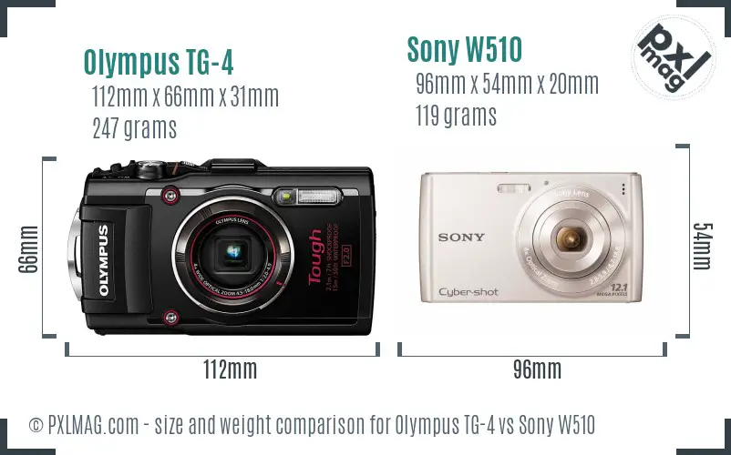 Olympus TG-4 vs Sony W510 size comparison