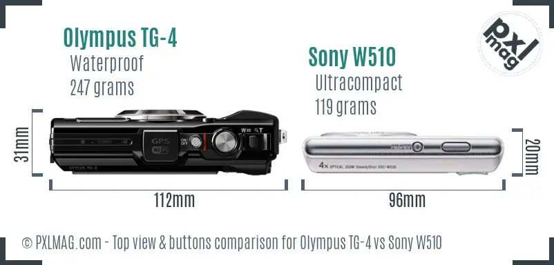 Olympus TG-4 vs Sony W510 top view buttons comparison