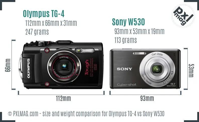 Olympus TG-4 vs Sony W530 size comparison