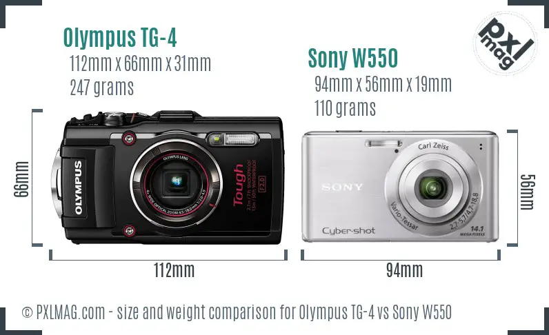 Olympus TG-4 vs Sony W550 size comparison