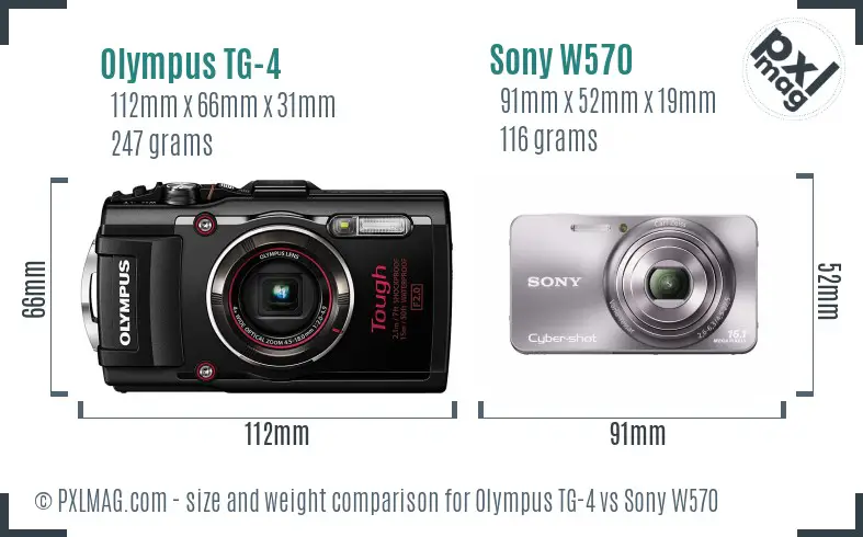 Olympus TG-4 vs Sony W570 size comparison