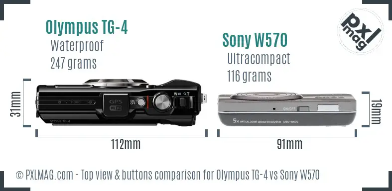 Olympus TG-4 vs Sony W570 top view buttons comparison