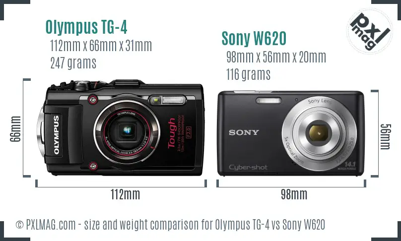 Olympus TG-4 vs Sony W620 size comparison