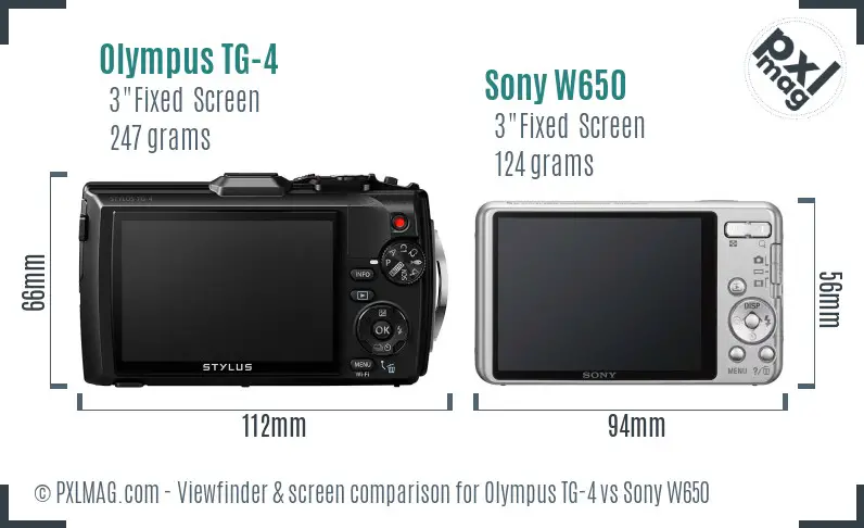 Olympus TG-4 vs Sony W650 Screen and Viewfinder comparison