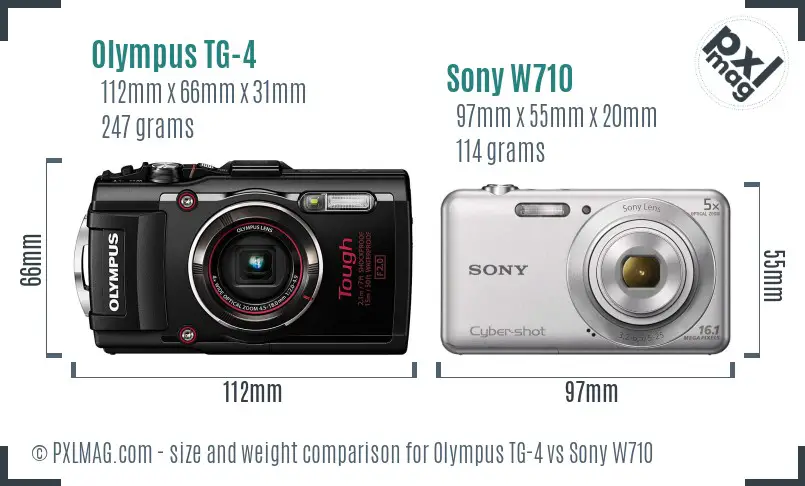 Olympus TG-4 vs Sony W710 size comparison