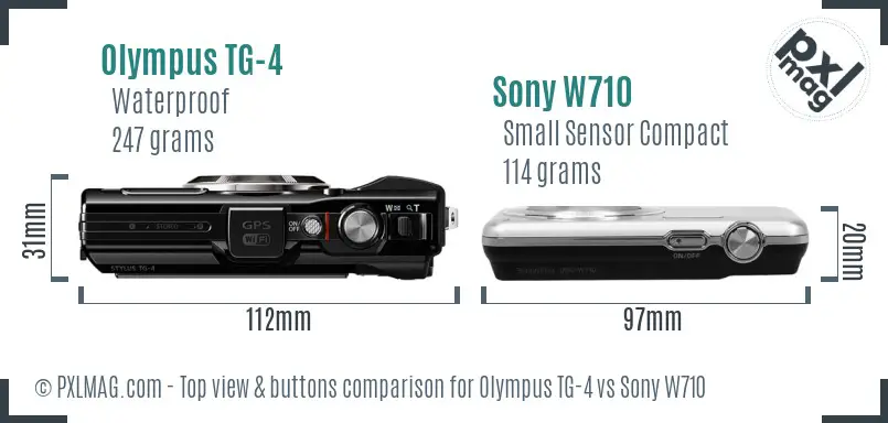 Olympus TG-4 vs Sony W710 top view buttons comparison