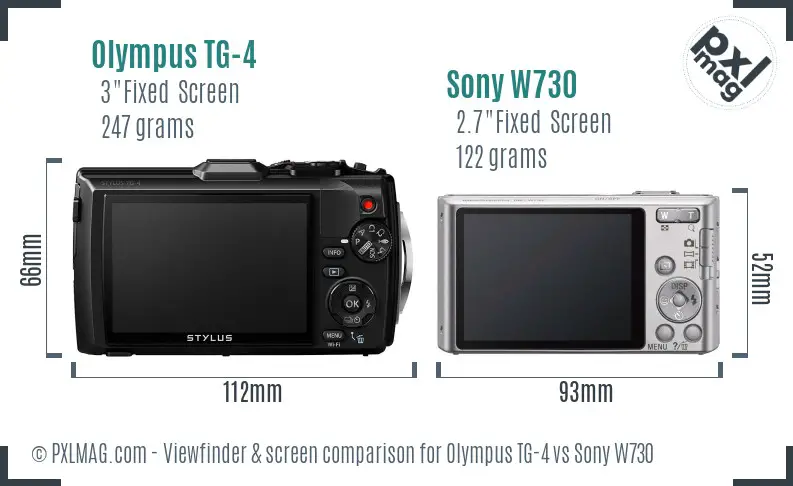 Olympus TG-4 vs Sony W730 Screen and Viewfinder comparison