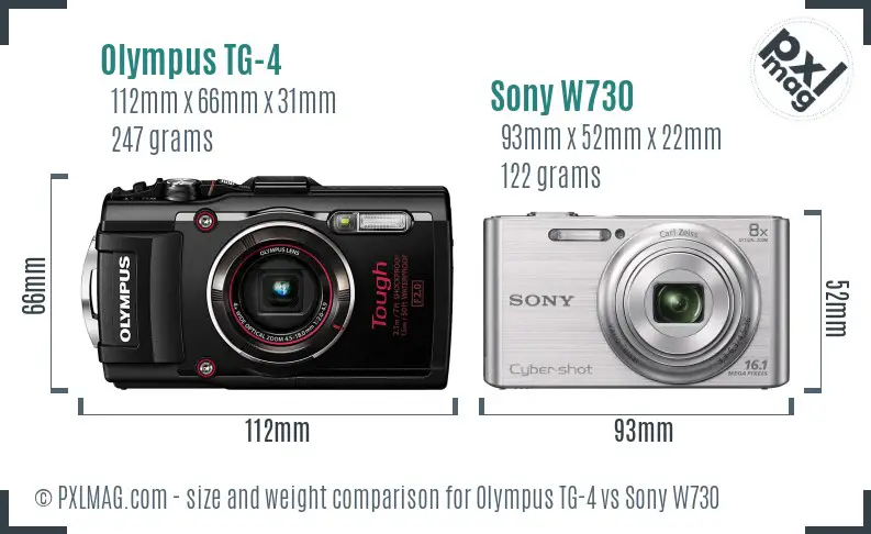 Olympus TG-4 vs Sony W730 size comparison
