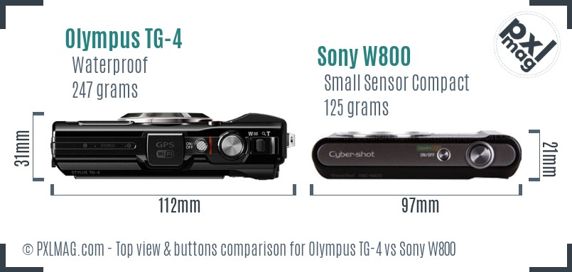 Olympus TG-4 vs Sony W800 top view buttons comparison
