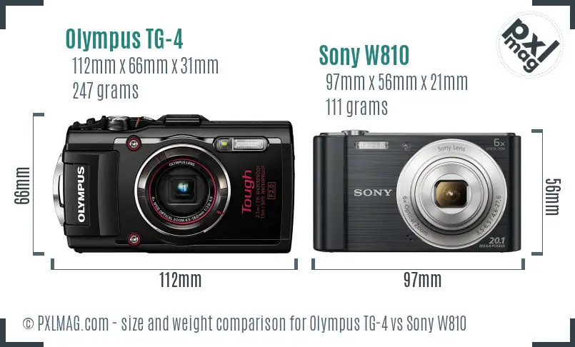 Olympus TG-4 vs Sony W810 size comparison
