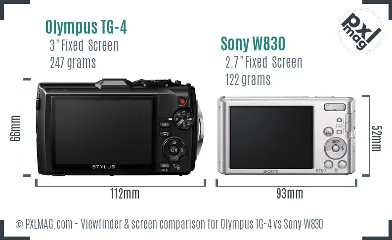 Olympus TG-4 vs Sony W830 Screen and Viewfinder comparison