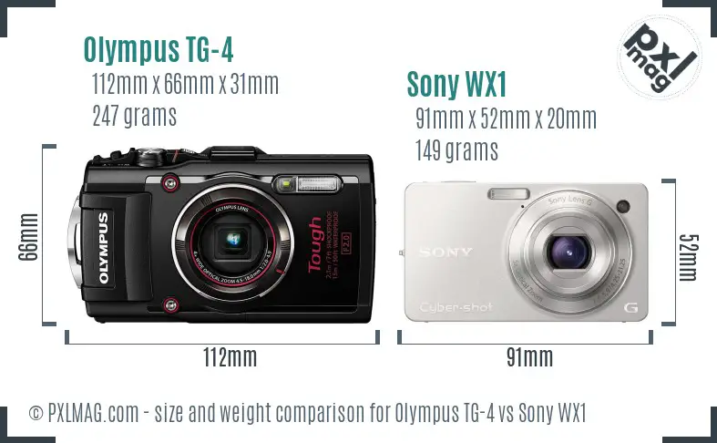 Olympus TG-4 vs Sony WX1 size comparison