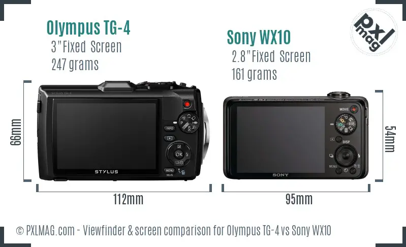 Olympus TG-4 vs Sony WX10 Screen and Viewfinder comparison