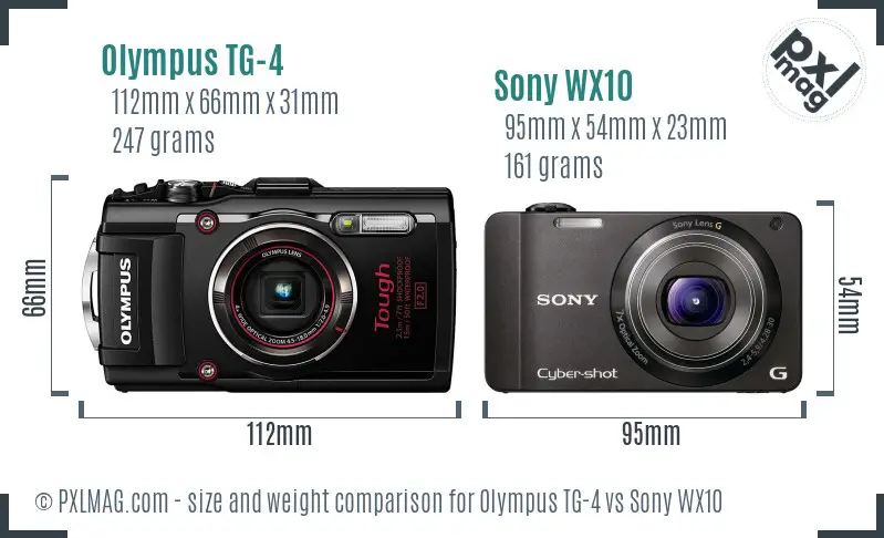 Olympus TG-4 vs Sony WX10 size comparison