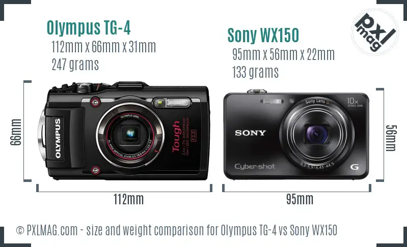 Olympus TG-4 vs Sony WX150 size comparison