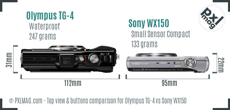 Olympus TG-4 vs Sony WX150 top view buttons comparison