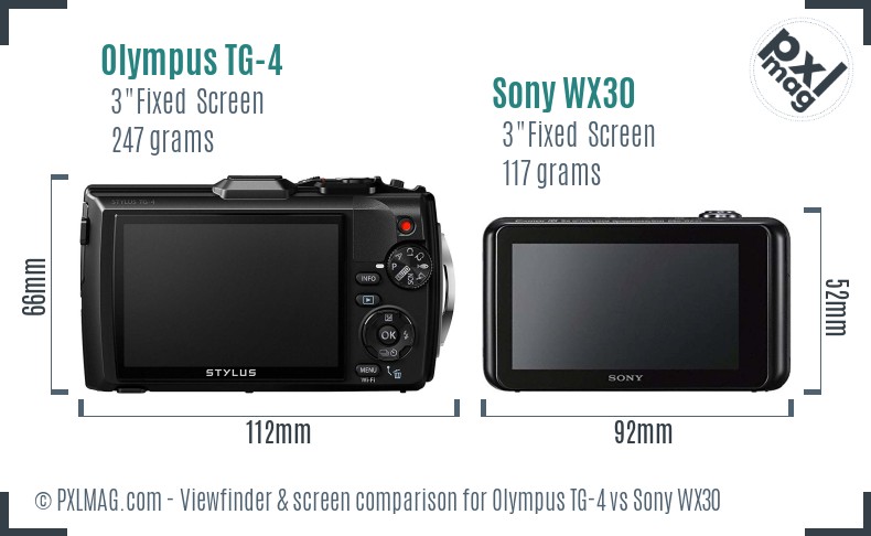 Olympus TG-4 vs Sony WX30 Screen and Viewfinder comparison