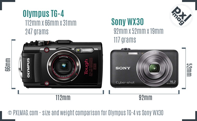 Olympus TG-4 vs Sony WX30 size comparison