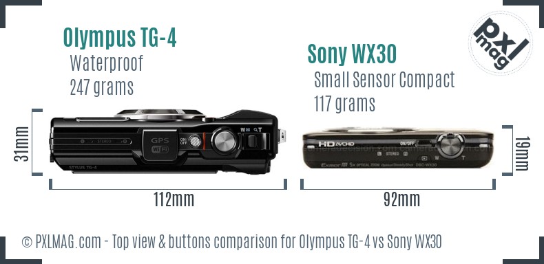 Olympus TG-4 vs Sony WX30 top view buttons comparison