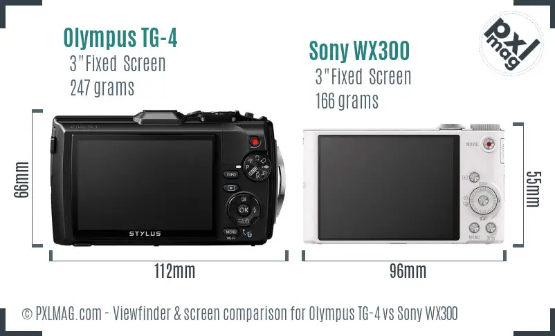 Olympus TG-4 vs Sony WX300 Screen and Viewfinder comparison