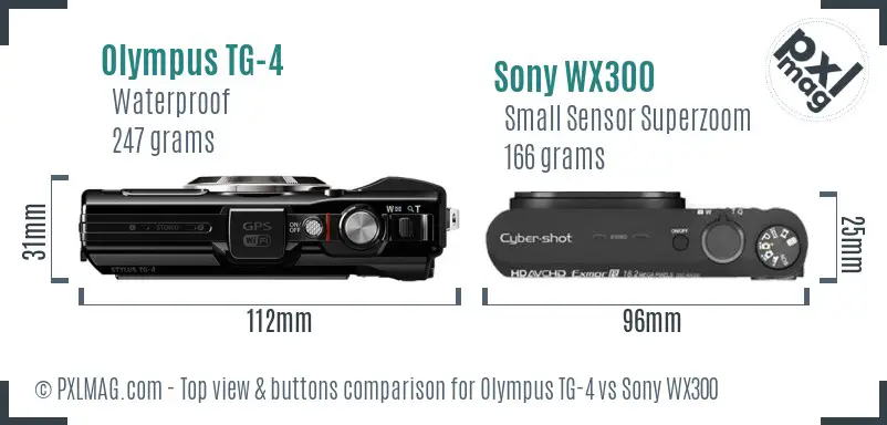 Olympus TG-4 vs Sony WX300 top view buttons comparison