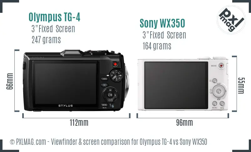 Olympus TG-4 vs Sony WX350 Screen and Viewfinder comparison