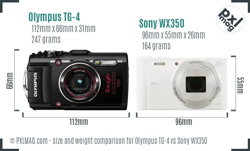 Olympus TG-4 vs Sony WX350 size comparison