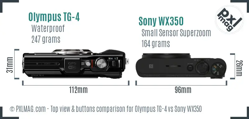 Olympus TG-4 vs Sony WX350 top view buttons comparison