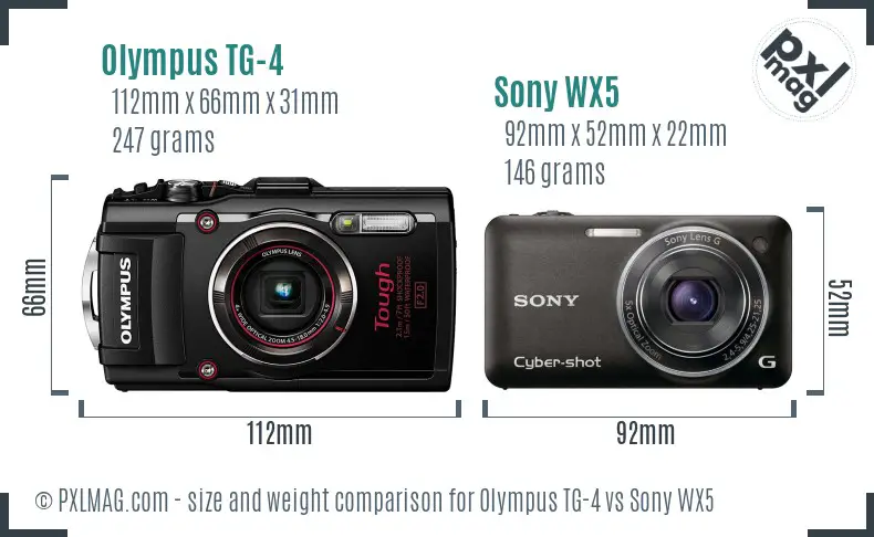 Olympus TG-4 vs Sony WX5 size comparison