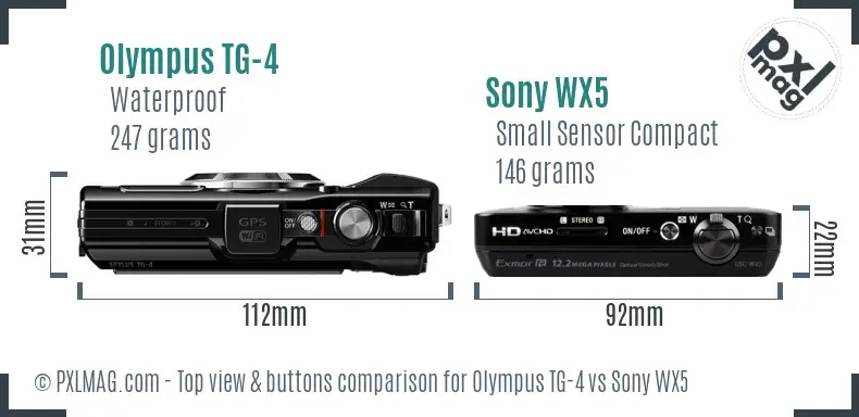 Olympus TG-4 vs Sony WX5 top view buttons comparison