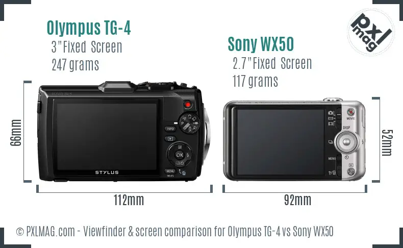 Olympus TG-4 vs Sony WX50 Screen and Viewfinder comparison