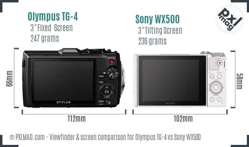 Olympus TG-4 vs Sony WX500 Screen and Viewfinder comparison