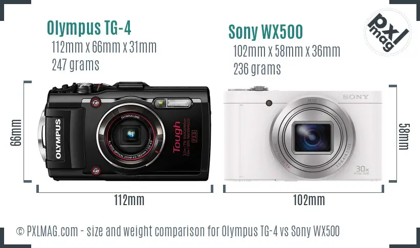 Olympus TG-4 vs Sony WX500 size comparison