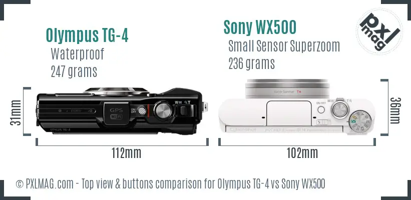 Olympus TG-4 vs Sony WX500 top view buttons comparison