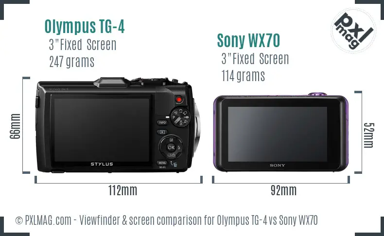 Olympus TG-4 vs Sony WX70 Screen and Viewfinder comparison