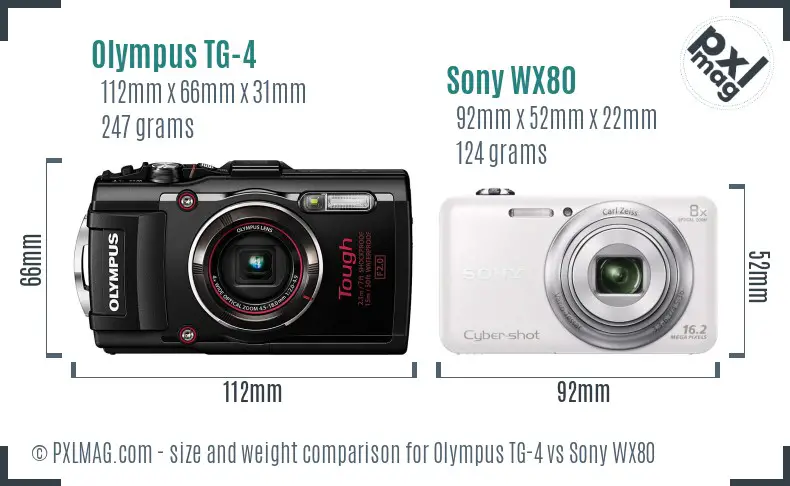 Olympus TG-4 vs Sony WX80 size comparison