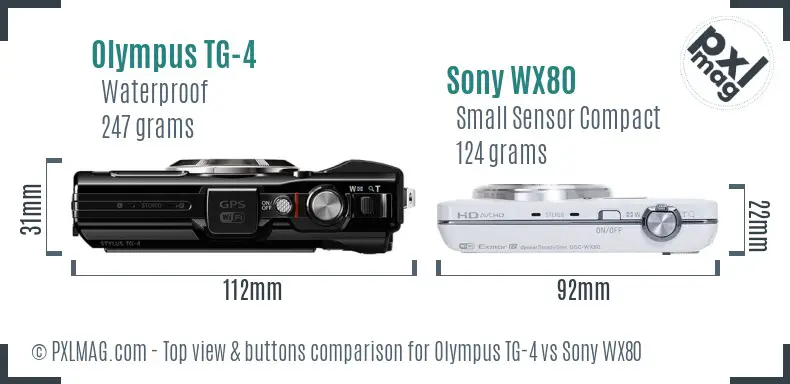 Olympus TG-4 vs Sony WX80 top view buttons comparison