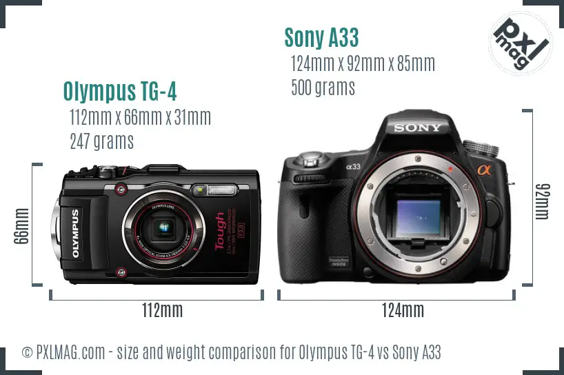 Olympus TG-4 vs Sony A33 size comparison